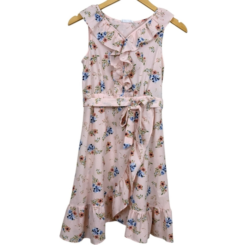 Knit Works Pink Floral Ruffled Boho Dress Girls XL 16